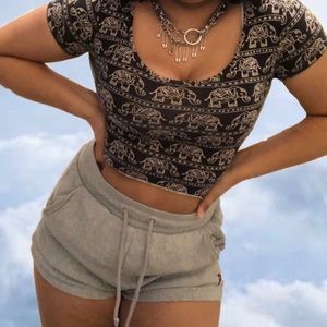 elephant print black crop top